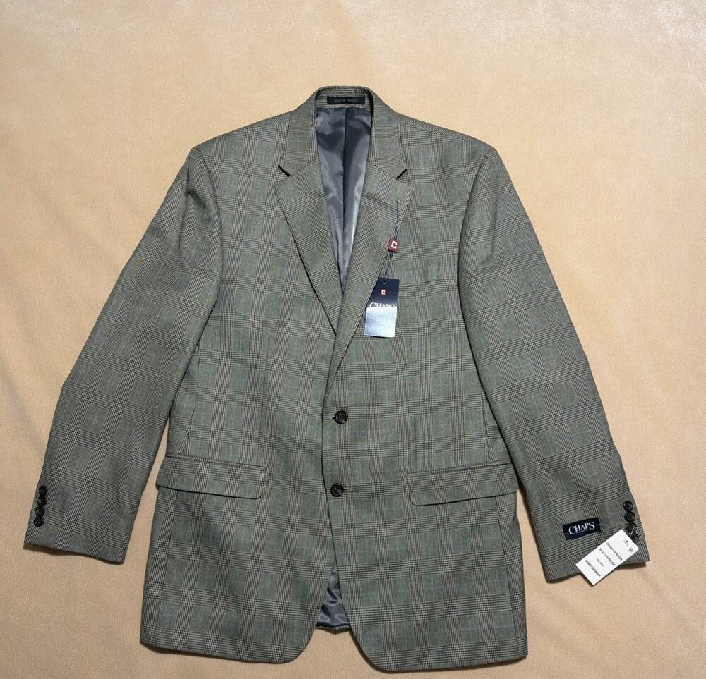 CHAPS Men's Suit Jacket Size 42L Rayon/Polyester Black/Cream New With Tags